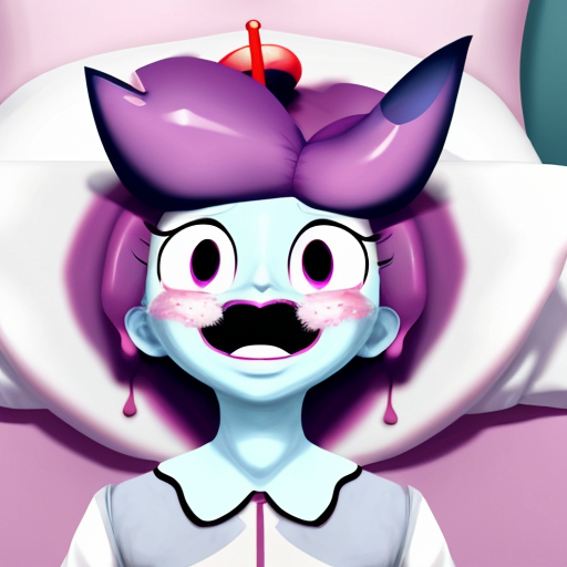 Angel dust from Hazbin hotel on a bed pinned  panting for air and blushing with white squirts on his face.