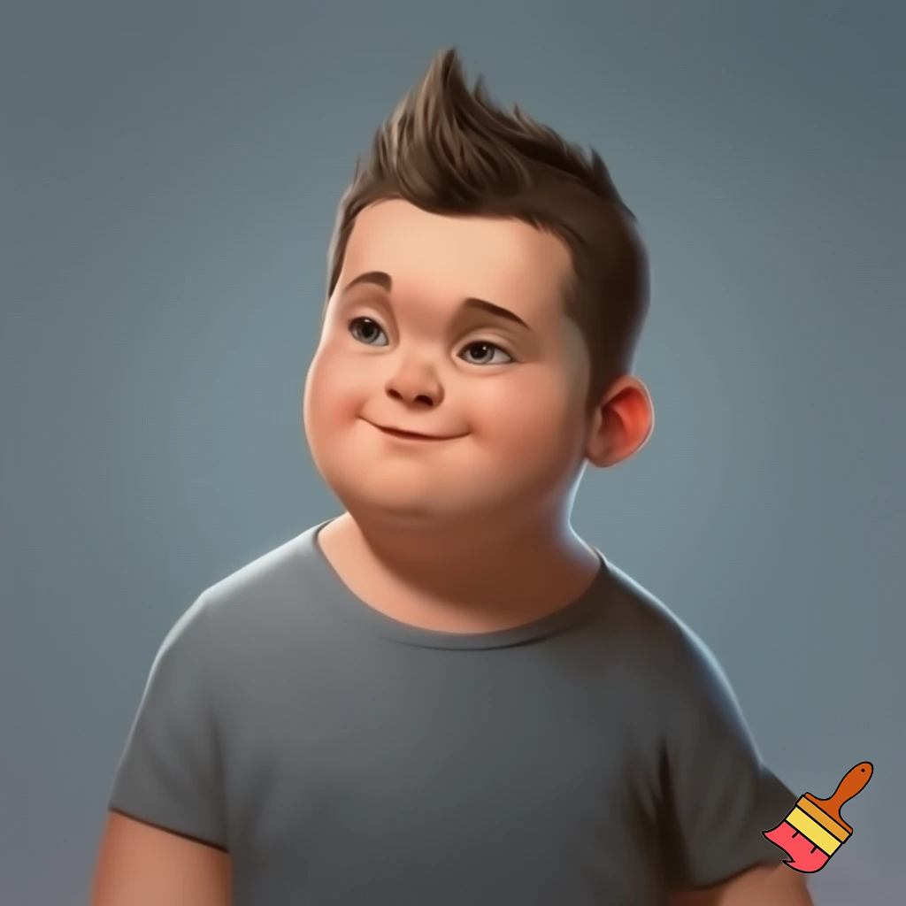 Chubby boy 13 years old with toilet brush haircut 