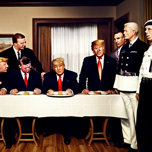 the last supper featuring george floyd, Adolf Hitler, Donald Trump, Jeffery epstien, bill Clinton p diddy, and George bush