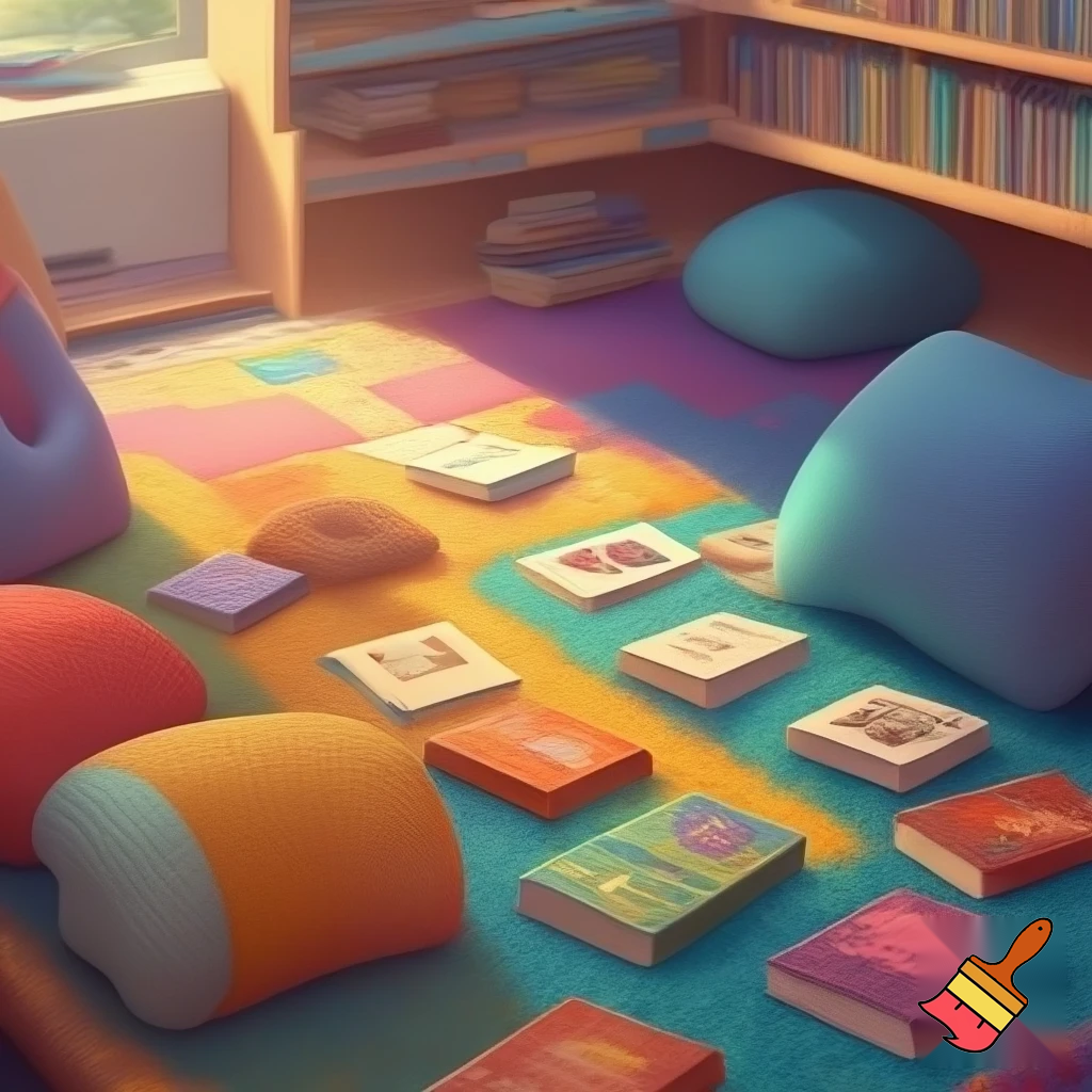 crea un aula con  Rincón de lectura: con alfombra, libros accesibles, cojines