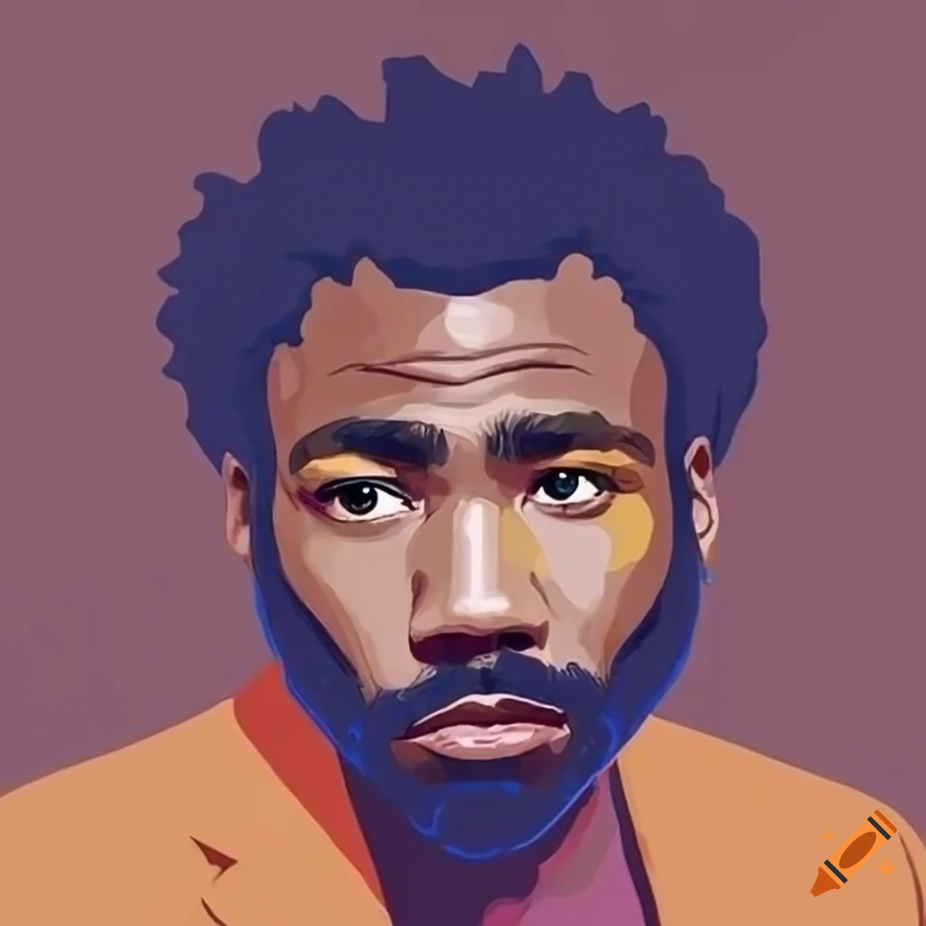 Donald Glover in a modern simple illustration style using the Pantone Spring 2023 Fashion color palette