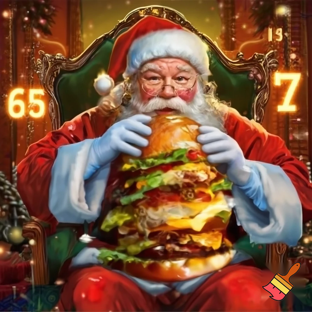 sanata eat hamburger and say 67!!1
