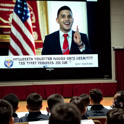 Students watched a recording of the speech delivered at a boys school assembly 
•	The speaker begins in a calm voice and pauses briefly before the word “future.”
•	When he says “the potential of our youth,” he raises his voice for emphasis.
•	He points toward the students sitting in front of him and smiles.
•	A large screen behind him shows images of rockets launching and students studying in classrooms.
•	The audience begins clapping before the speech ends, and the speaker nods in response.
