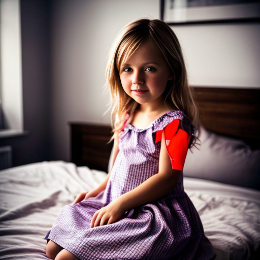 swedish blonde little girl  at night dress, very beautiful, on the bedroom