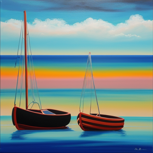 postmodern acrylic painting sea and boats 
