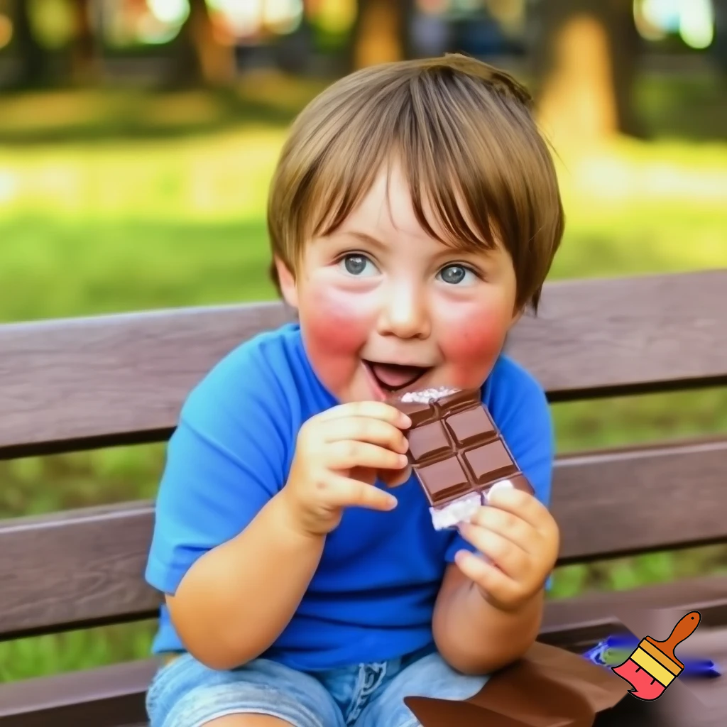 Muéstrame un niño en un parque comiendo chocotejas