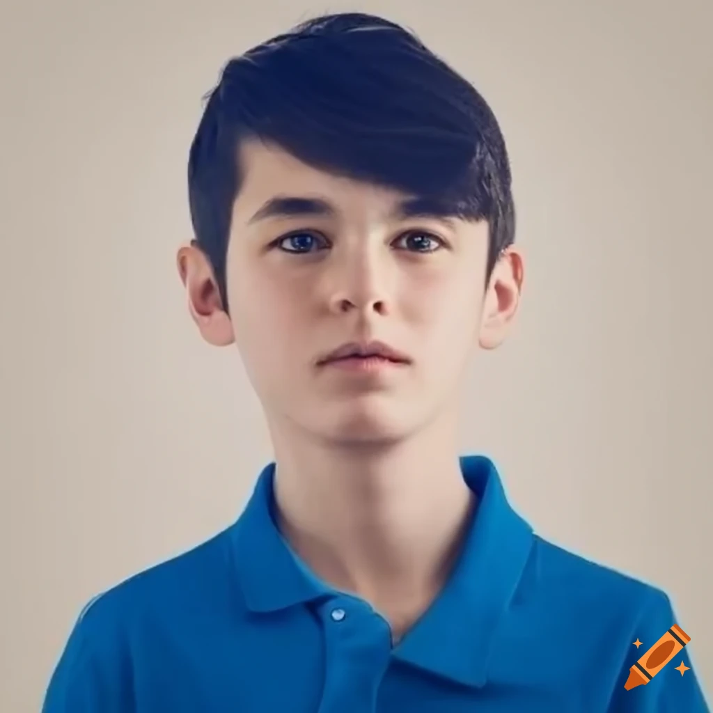 kind adolescent boy with dark hair and a blue polo shirt
