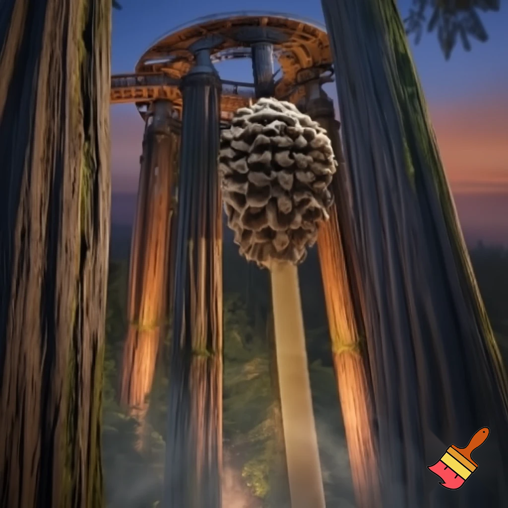 Make a drop tower ride inspired by the California redwood trees