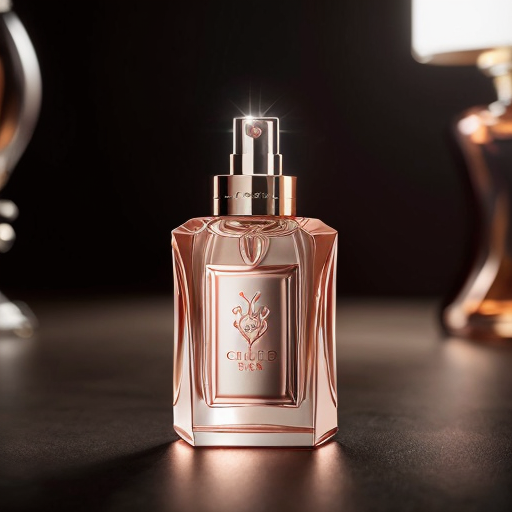 Extraluxury women’s perfume bottle with rosy amber glass, heavy white onyx base, discreet rose gold detailing, refined central gemstone accent, elegant and modern haute parfumerie style, cinematic soft lighting