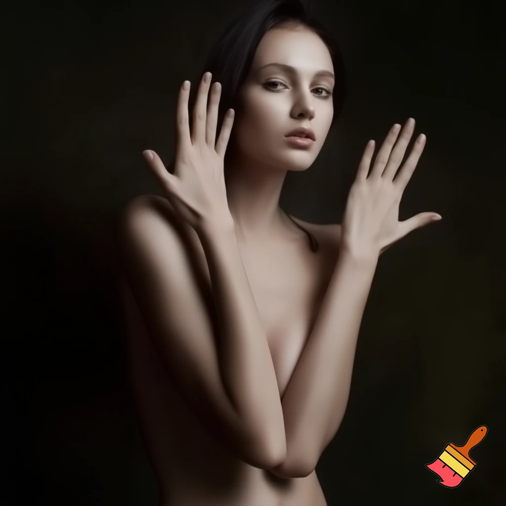 naked woman with hands up