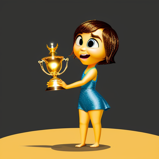 inside out style happy proud gold holding trophy one person gold cartoon animation style orange skin