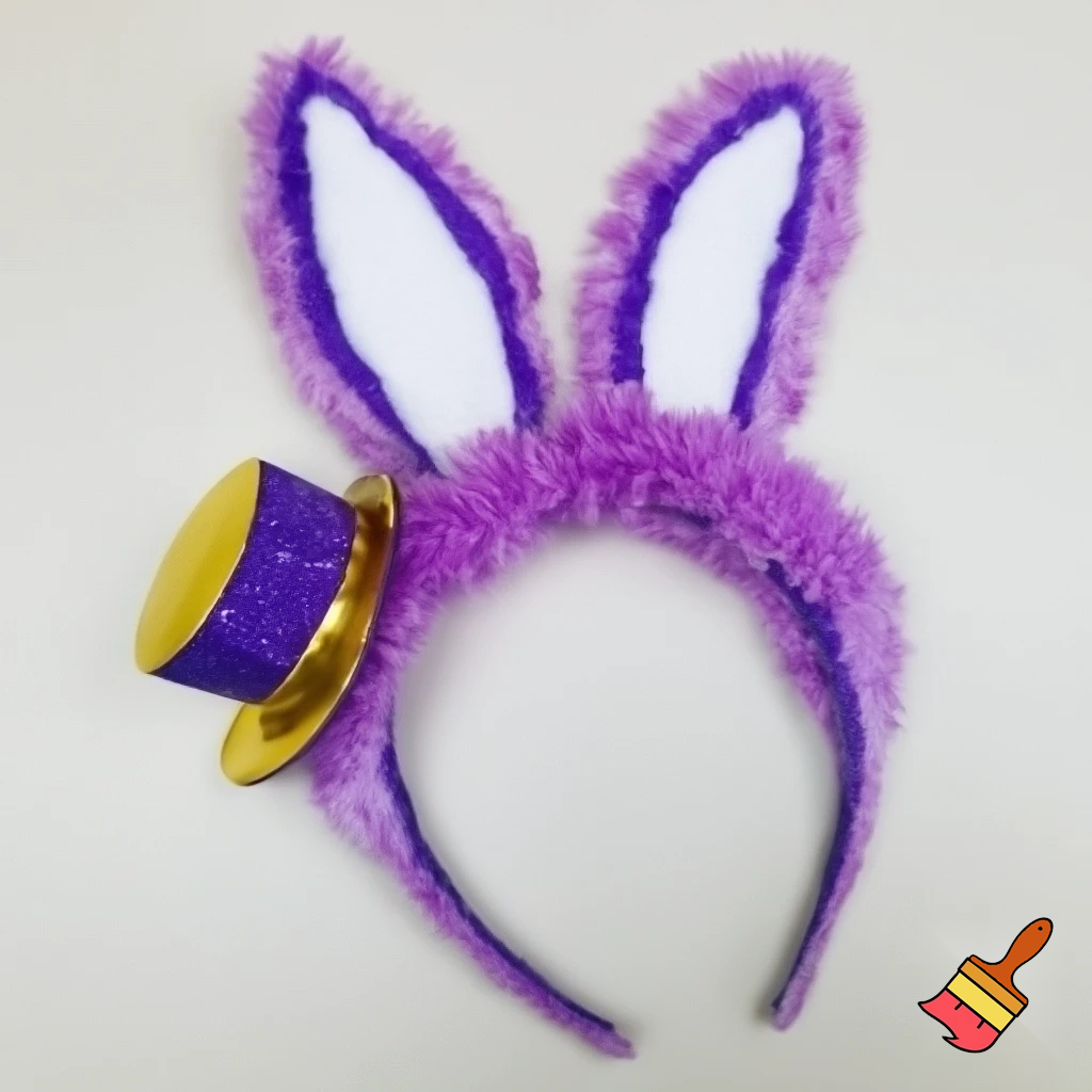 Easter bunny top hat headband, purple, purple and white with gold top hat