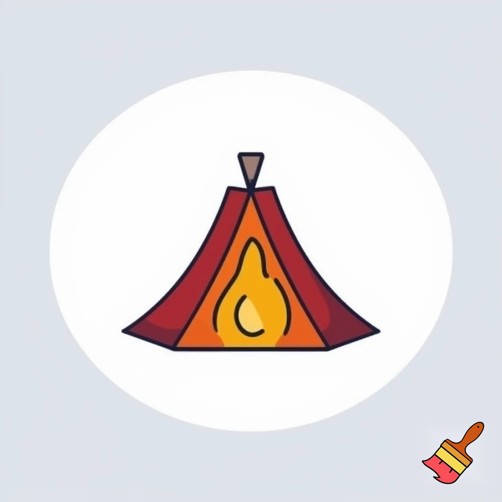 single icon of fire camp in cartoon style