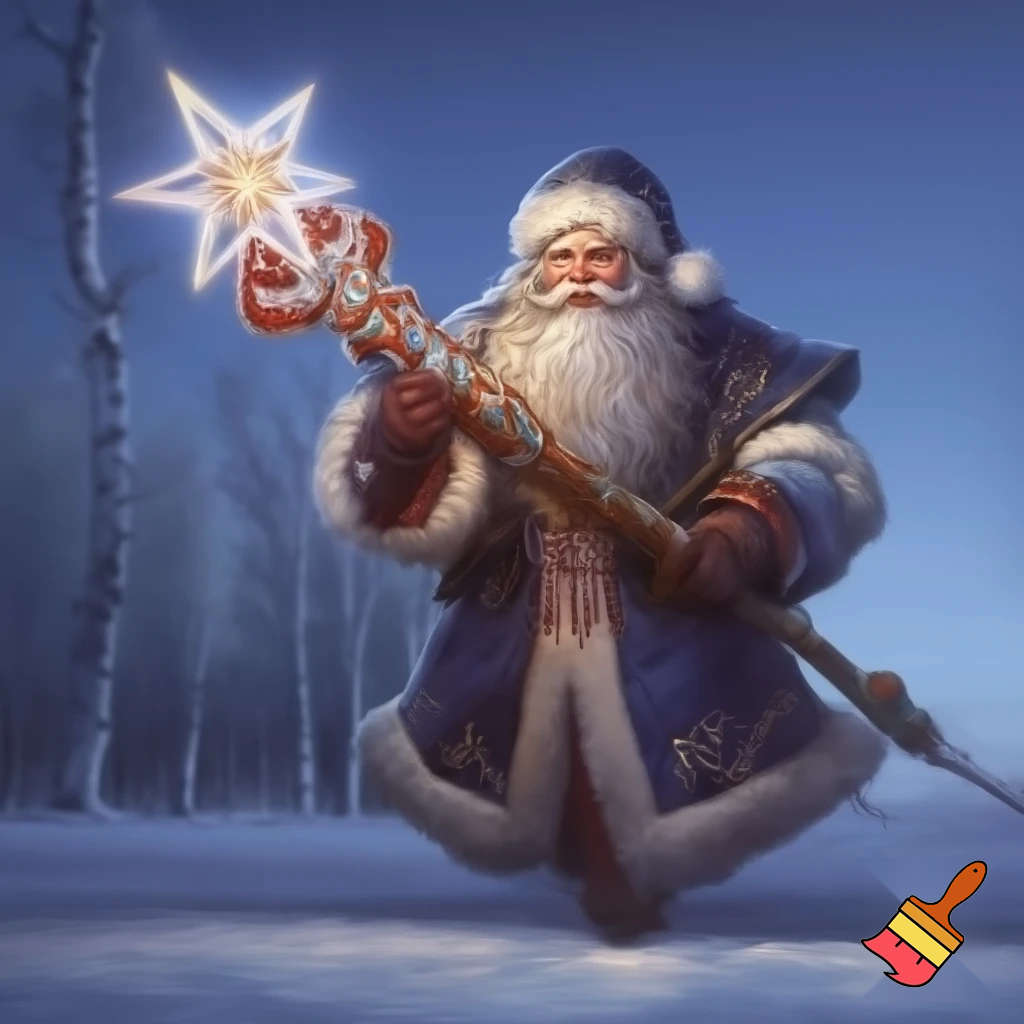 Russian Santa Claus walking stick with a star