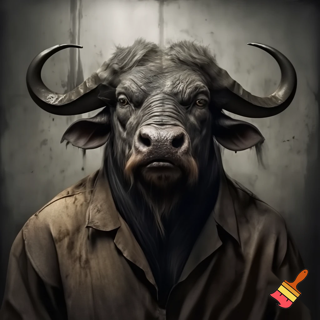 Water buffalo
deadly
feral
evil
guilty
face tattoo
prison outfit
mugshot