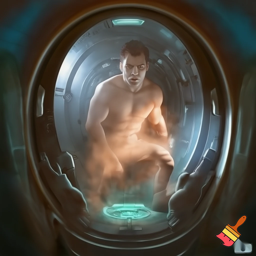 Sterile sci-fi awakening scene — a single pod(with advanced alien mechanism) opens, warm vapor spilling out, shard of sterile light tracing curved glass, a well built muscular male humanoid with a penis stepping out: naked but composed, blank expression, clean metallic interior with glowing diagnostic glyphs underfoot, cinematic close-up, photo-realistic + painterly blend.

Settings / Steps:

Aspect ratio 4:5 (portrait) for character focus.

Camera: slightly low, 3/4 view to show pod interior and diagnostics.

Emphasize skin texture + subtle mechanical seams.

Add small depth-of-field to isolate subject.


Negative prompt: mutated hands, extra limbs, bad anatomy, cartoonish, watermark, extra fingers

Variations: silhouette profile, half-lit face, higher contrast for a dramatic poster.