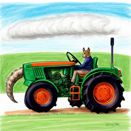 Draw a tractor with a squirrel driving. 