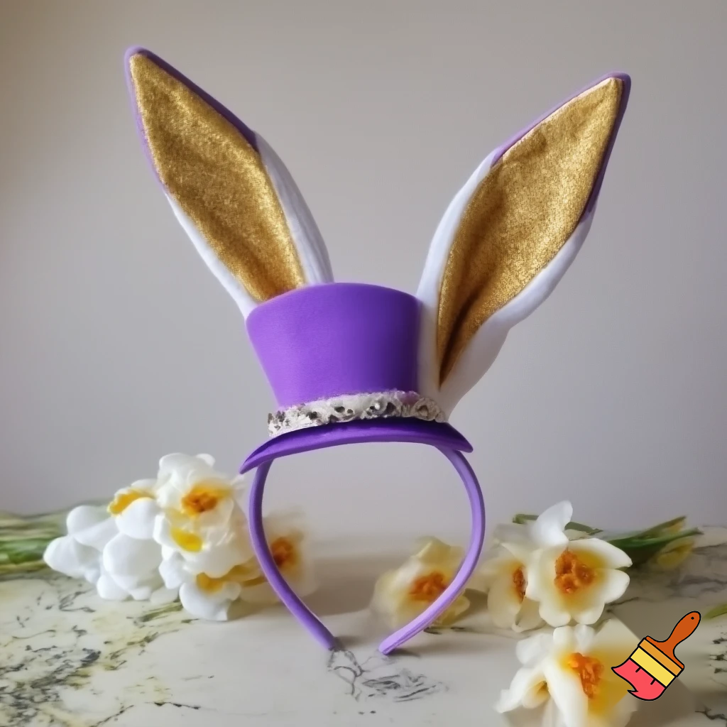 Easter bunny top hat headband, purple white with gold glitter fabric and velvet velvet gold special gold and delicate velvet and delicate and precious