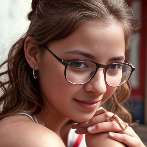 Cute adorable niña Chilindrina y enfermera glasses con hair lazo curly con verano casual formal elegante sensual sexy con close up whispering touching ear each other secrets con paséo con ciudad 5