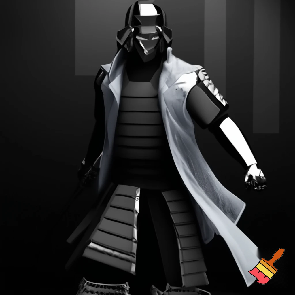 Samurai transparent trench coat chrome and grey armor

