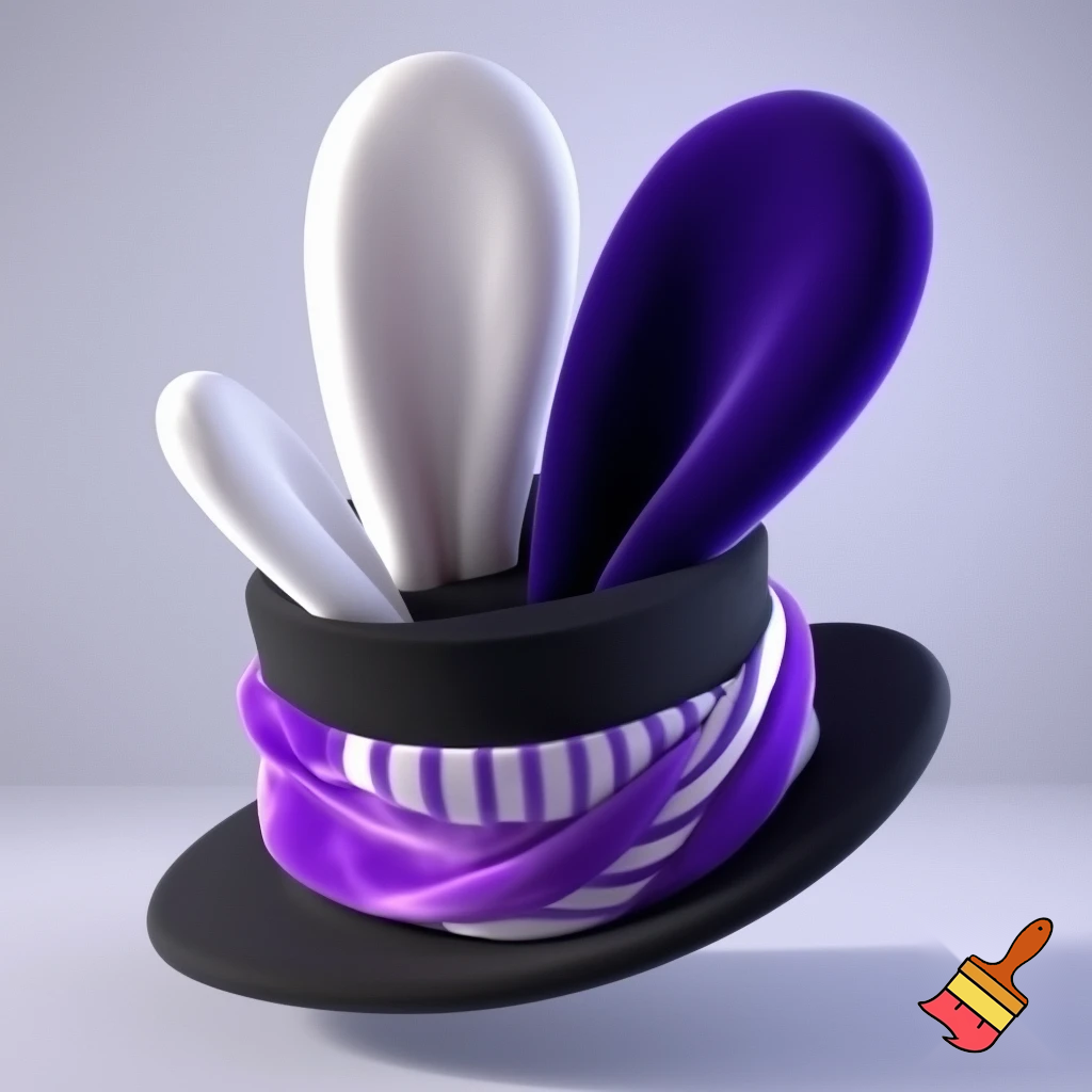 Black top hat with bunny ears velvet white and purple purple and white headband fabric and velvet