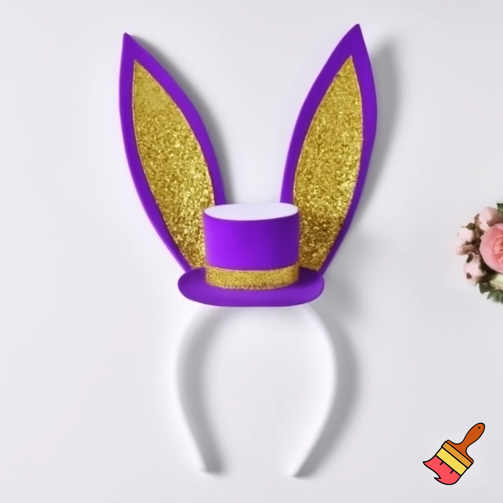 Easter bunny top hat headband, purple white with gold glitter