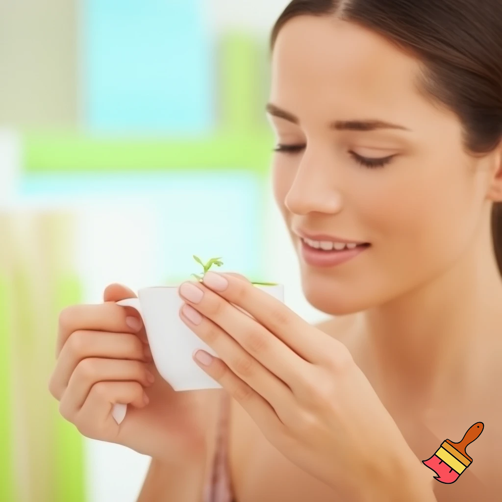 IMAGE DESCRIPTION: High-quality, bright image of a serene woman, perhaps smiling, gently stretching in the morning or drinking a relaxing herbal tea in a bright, tidy environment. The background could have soft, natural colors (green, light blue, beige). The atmosphere is one of calm and well-being.