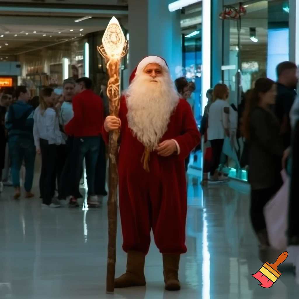 Santa Claus magic walking stick staff Russia shopping Centre