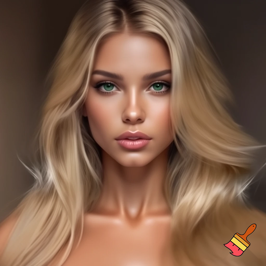 Make a hyper realistic photo of a woman in her early 20s who has long blonde hair, green eyes, and a big bust.