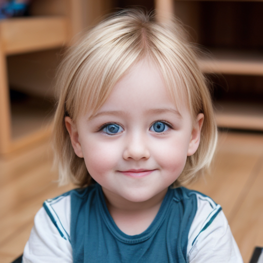 make me a photo of a 3 year old with bule eyes and blonde hair