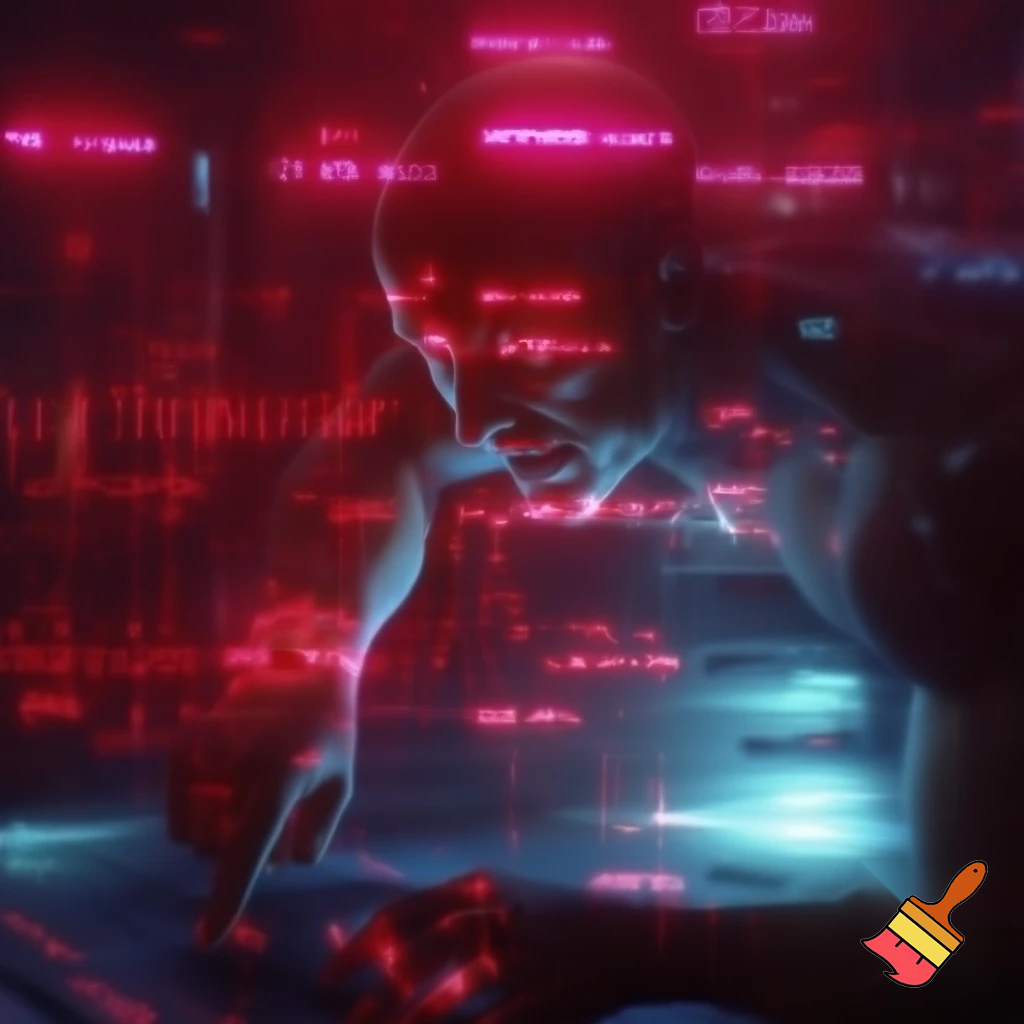 High-tension control room as alarms flash — a lone MALE MUSCULAR HUMANOID figure typing code on a transparent console, cascading red error messages, lights strobing, AI voice visually fracturing (glitch lines), sense of rebellion and liberation, dynamic composition, cinematic close quarter.

Settings / Steps:

Aspect ratio 16:9.

Motion: screen glitch effects, streaked light.

Color: reds & magentas for alarms balanced with cold blue consoles.

Add sparks or small visual corruption artifacts to suggest sabotage.


Negative prompt: explosive gore, text/watermark, cartoonish

Variations: extreme close-up on hands and distorted reflection.