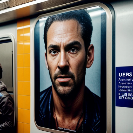 a movie poster on a subway that says man man, and he has the powers of a man