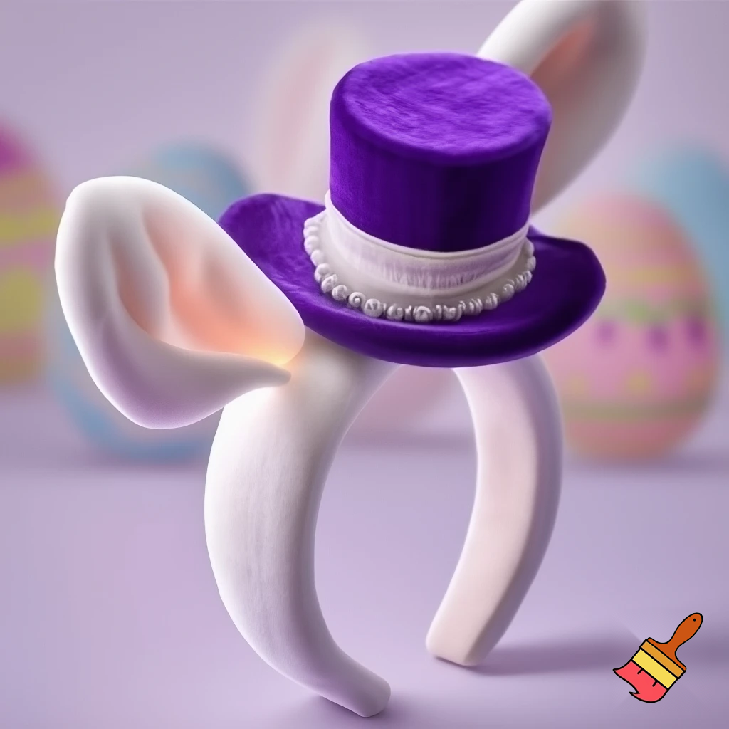 Easter bunny headband, top hat, Easter hat headband, top hat, purple and white, purple and white velvet top hat