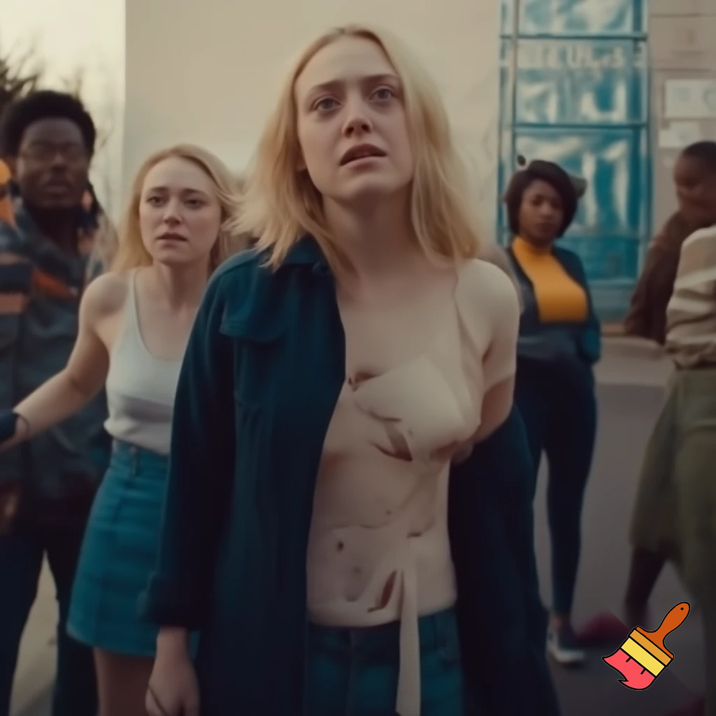 Dakota Fanning, various poses, torn clothes, street scene, close up shot,