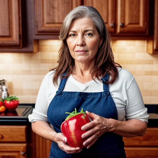 40-year-old woman with large breasts naked in the kitchen