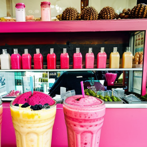 a stall in a shop giving pink smoothies for free