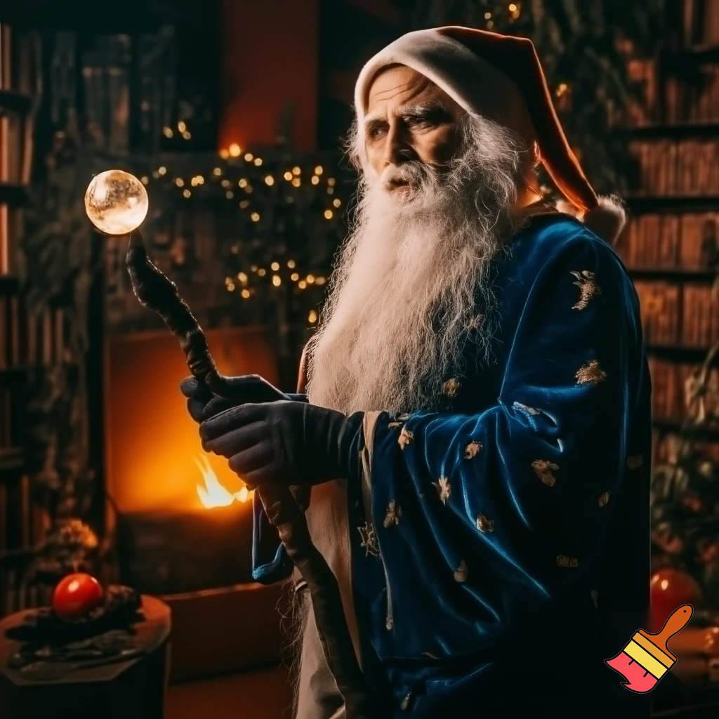 Magician wizard Christmas a Christmas hat