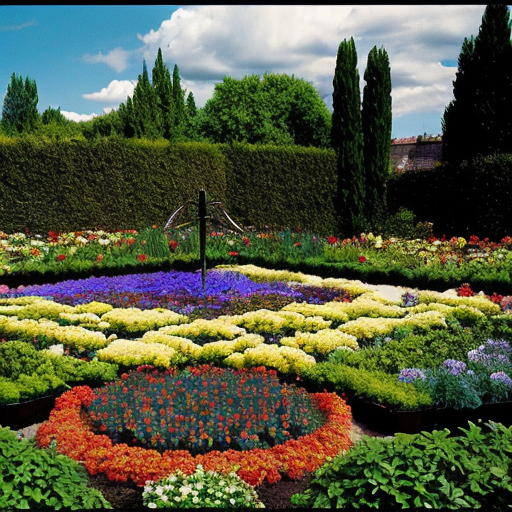 flower garden with blue sky with a praying mantis h.r. giger style