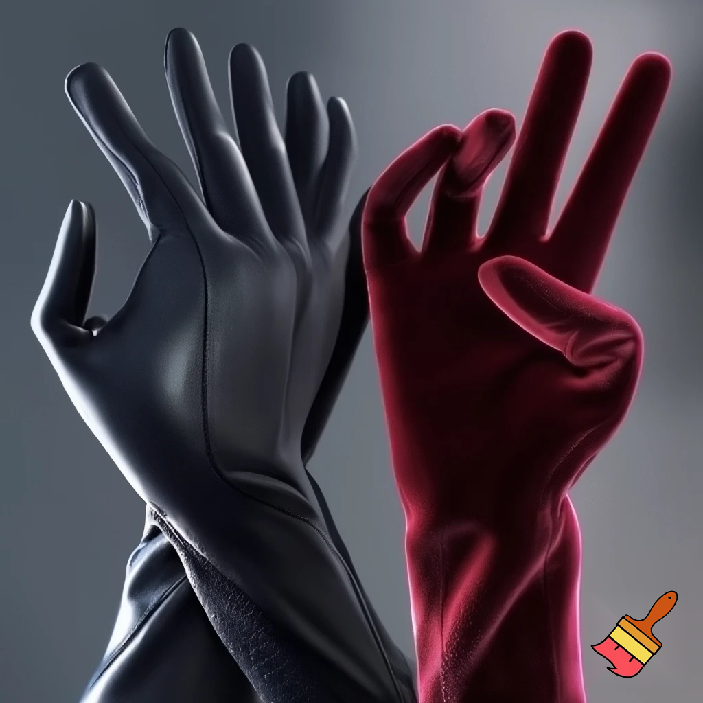 Make photorealistic two-sided gloves, with fingers on both sides, make them long length and fashionable