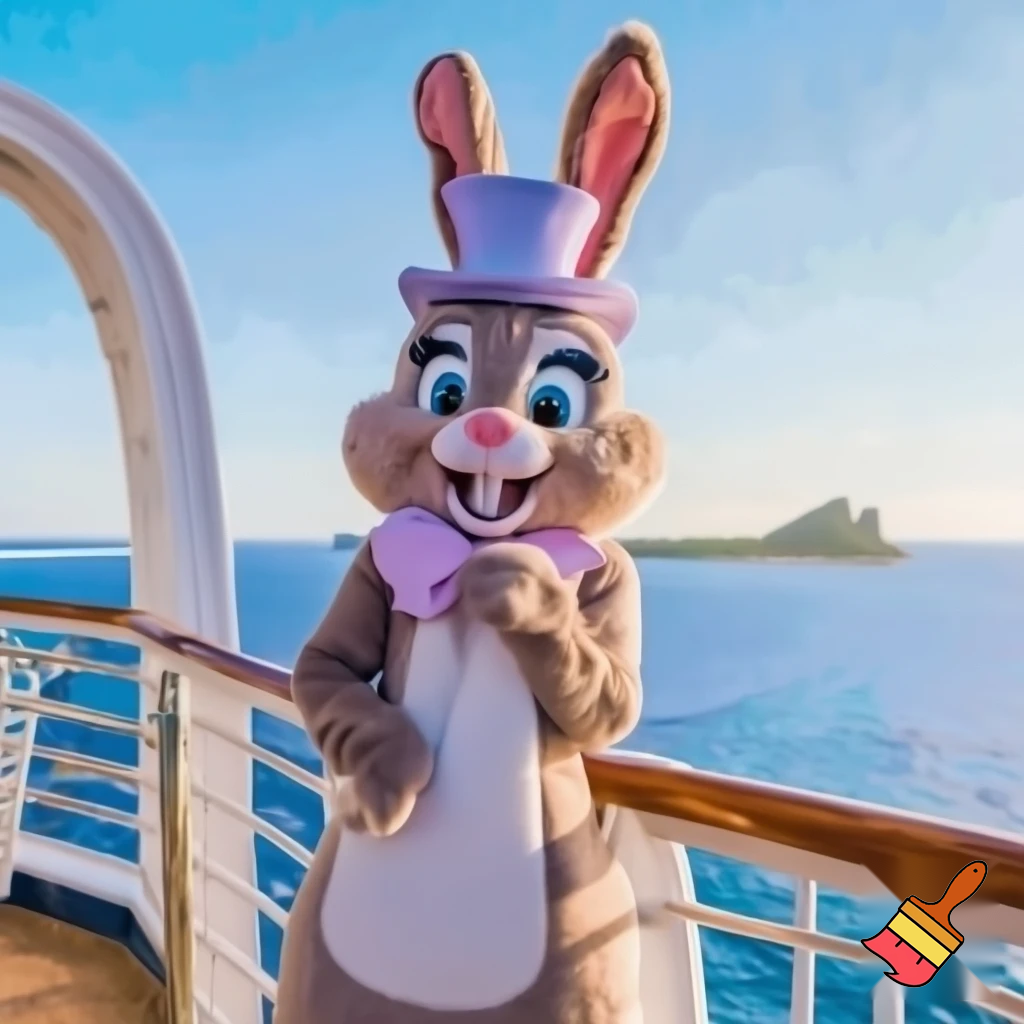 Easter bunny mascot Disneyland costume with the top hat Australia Disney cruise ship