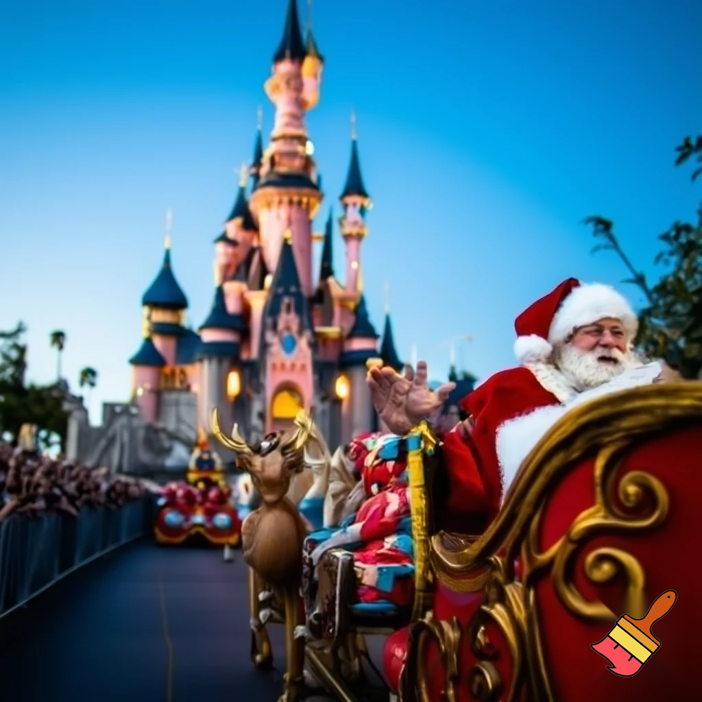 Santa Claus, France parade Paris Disneyland Santa sleigh castle