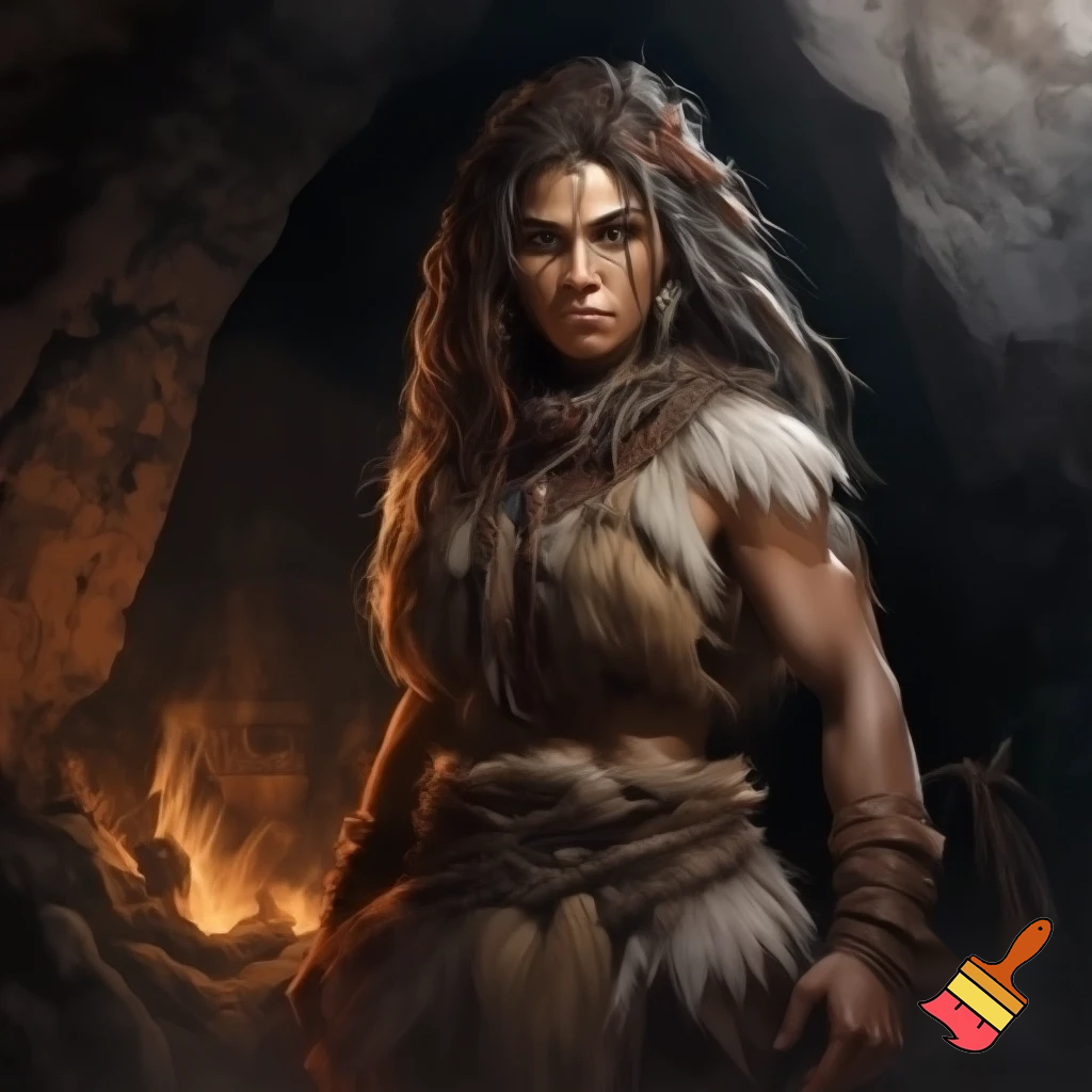 Make me a picture of a lady who is from Georgia and make it so she’s a native and like she’s like a cave lady