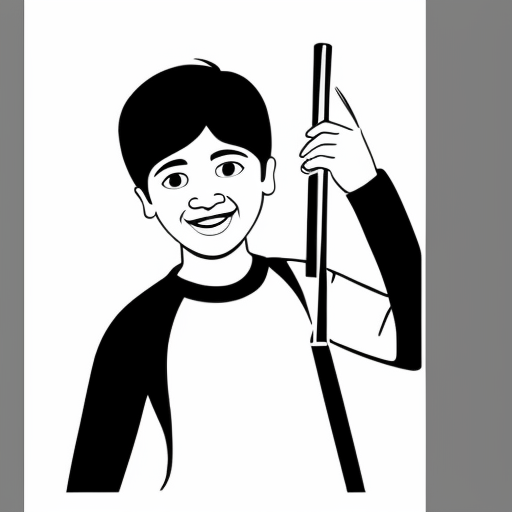 Krishna, a young boy, with his flute, standing happily with a bright smile.