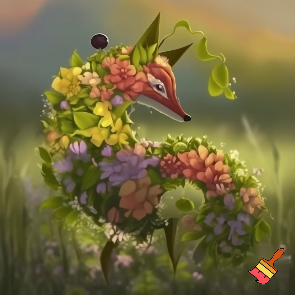 en ræv lavet af blomster og planter