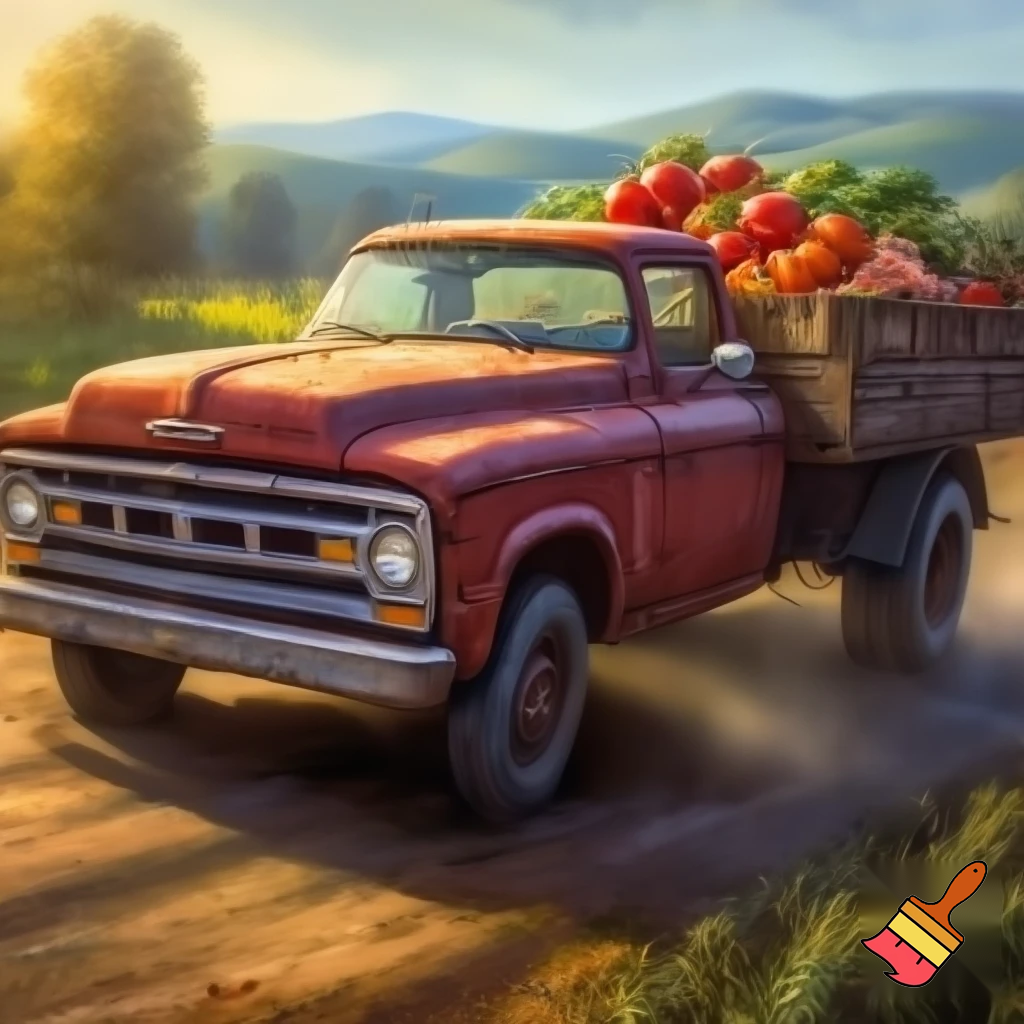 a truck towing vegetables 
