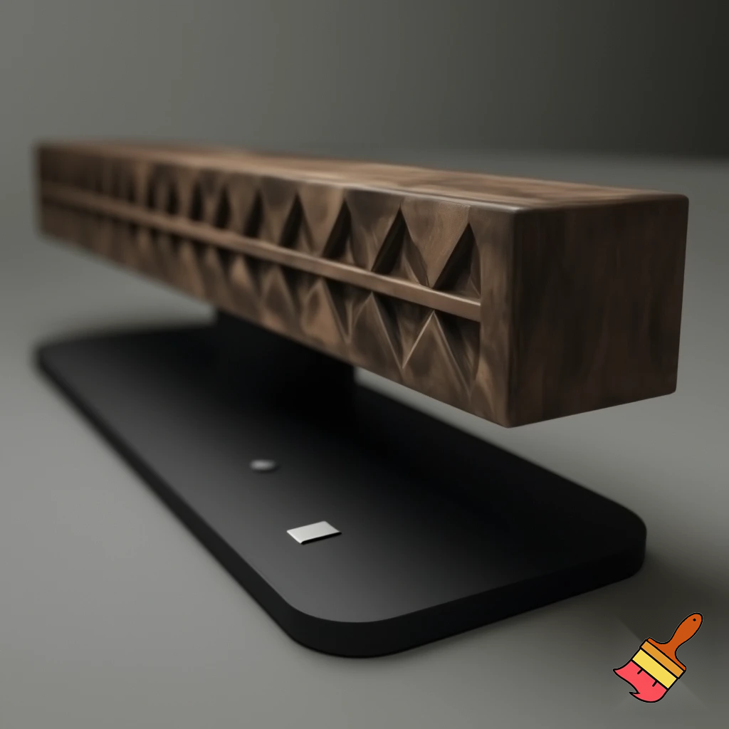 can you generate a light that is a long wooden cuboid and has indentations in it going diamond line diamond line and at the bottom is a base that has a charging socket, a colourchanging button and a on