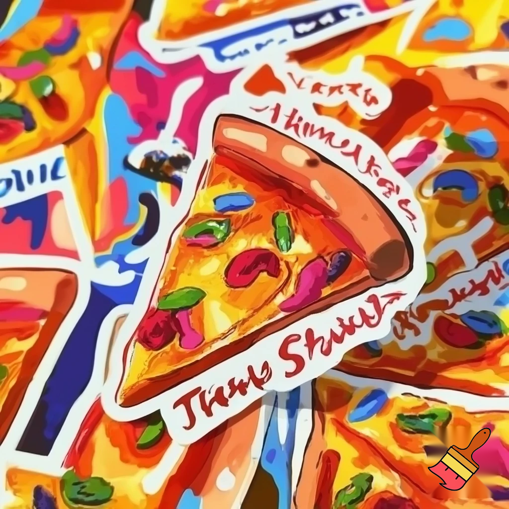 We“A cool and artistic version of a sticker showing a piece of pizza with the text ‘מתי בפיס’ in playful, hand-drawn style, colorful and vibrant, cartoonish but artistic, fun and eye-catching design, emphasis on creativity and brush-stroke texture, maintaining the original sticker vibe.”
