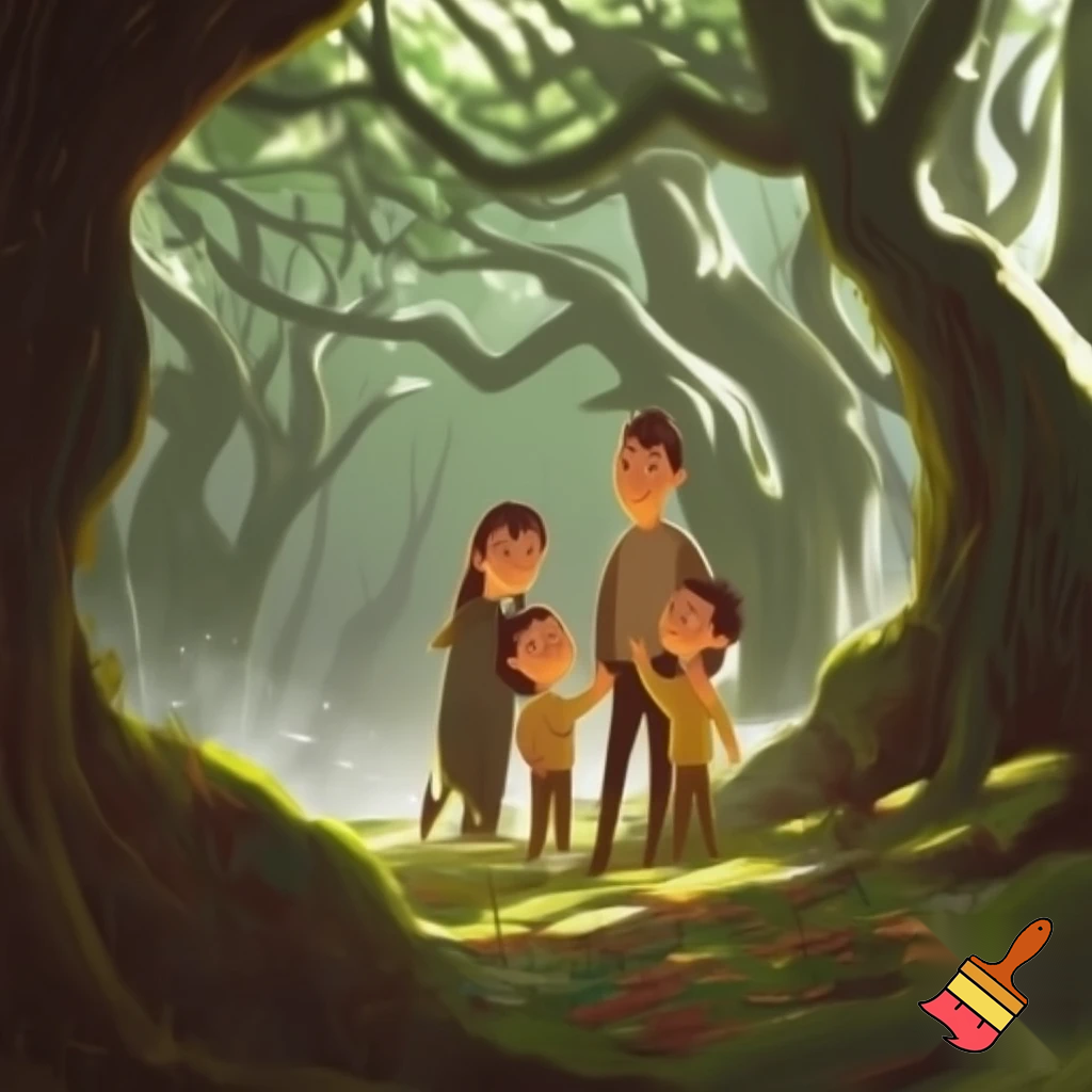 Family of 4 in the woods
