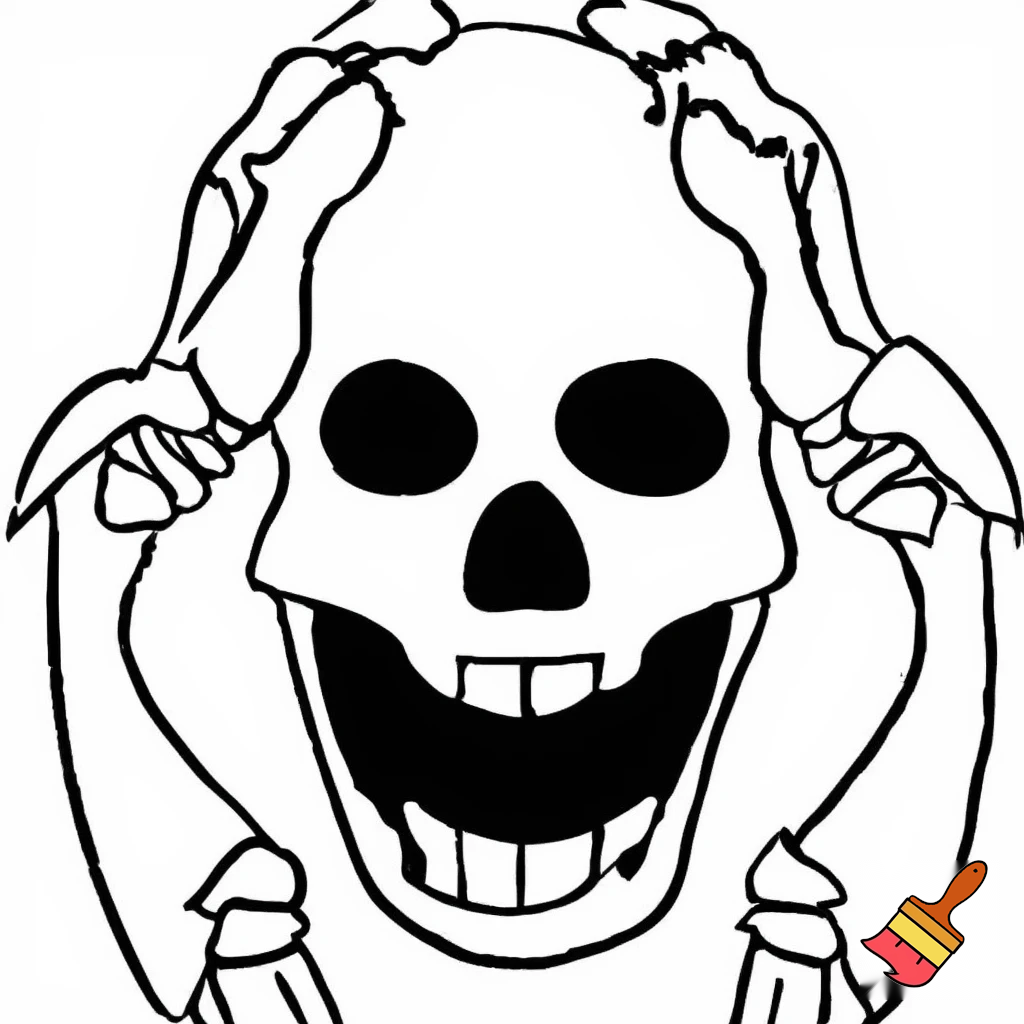 create a skeleton screaming like a madman in a clip art style that is easy for traceing