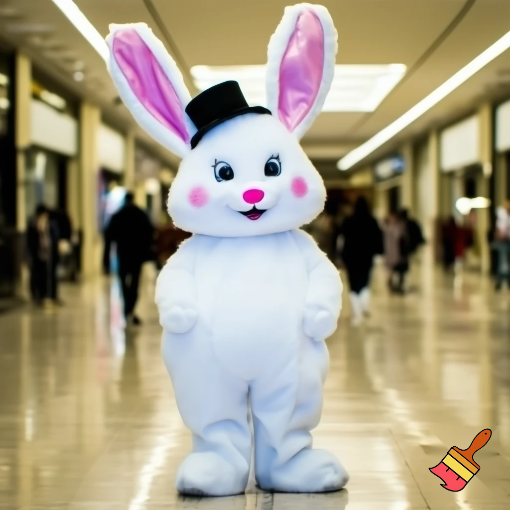 Easter bunny mascot costume top hat shopping Centre
